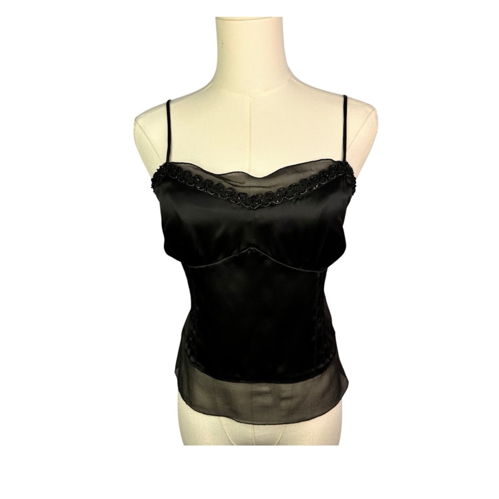 Bill Bass Black Silk Layered Y2k Cami Top Womens 6  beaded Flutter